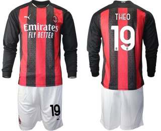 Men 2020-2021 club AC milan home long sleeve 19 red Soccer Jerseys