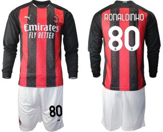 Men 2020-2021 club AC milan home long sleeve 80 red Soccer Jerseys