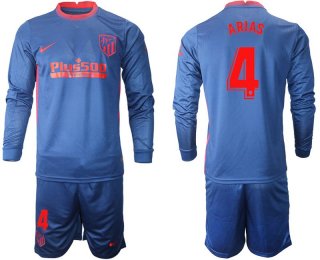 Men 2020-2021 club Atletico Madrid away long sleeves 4 blue Soccer Jerseys