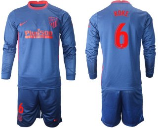 Men 2020-2021 club Atletico Madrid away long sleeves 6 blue Soccer Jerseys