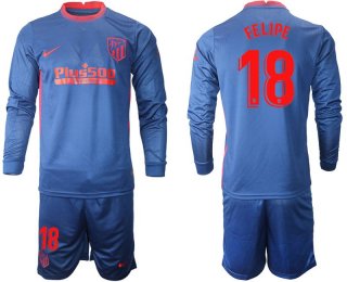 Men 2020-2021 club Atletico Madrid away long sleeves 18 blue Soccer Jerseys