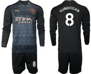 Men 2021 Manchester city home long sleeve 8 soccer jerseys