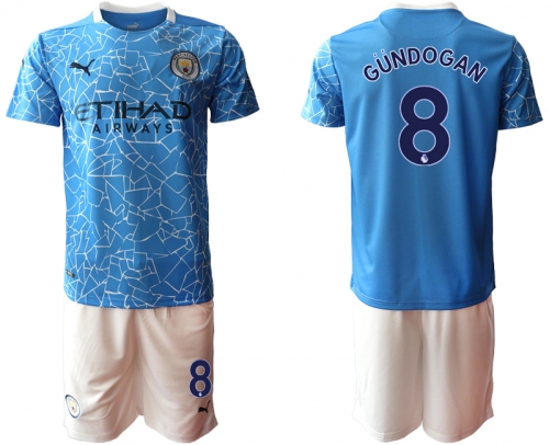 Men 2020-2021 club Manchester City home 8 blue Soccer Jerseys