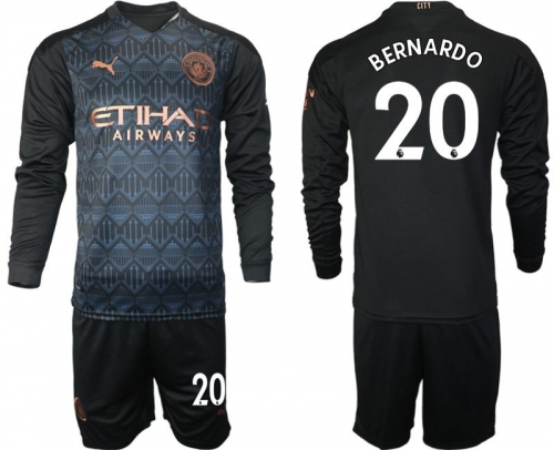 Men 2020-2021 club Manchester city home long sleeve 20 black Soccer Jerseys