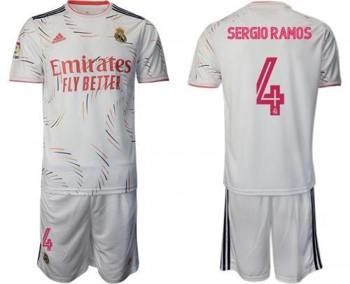 Men 2021-2022 Club Real Madrid home white 4 Adidas Soccer Jersey