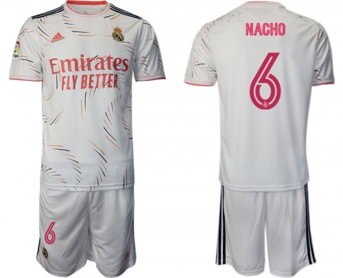 Men 2021-2022 Club Real Madrid home white 6 Adidas Soccer Jersey