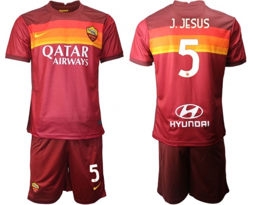 Men 2020-2021 club AS Roma home 5 red Soccer Jerseys