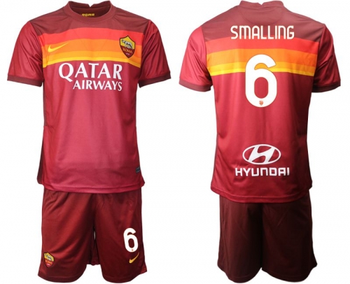 Men 2020-2021 club AS Roma home 6 red Soccer Jerseys