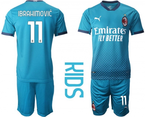 Youth 2020-2021 club AC milan away 11 blue Soccer Jerseys