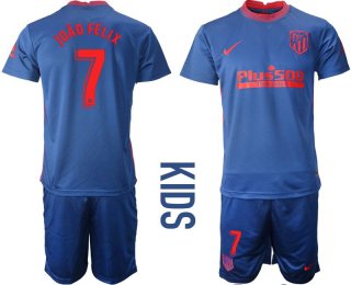 Youth 2020-2021 club Atletico Madrid away 7 blue Soccer Jerseys