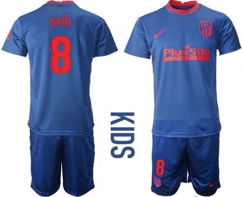 Youth 2020-2021 club Atletico Madrid away 8 blue Soccer Jerseys