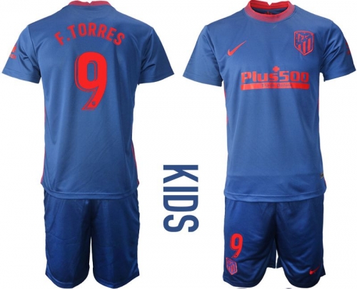 Youth 2020-2021 club Atletico Madrid away 9 blue Soccer Jerseys