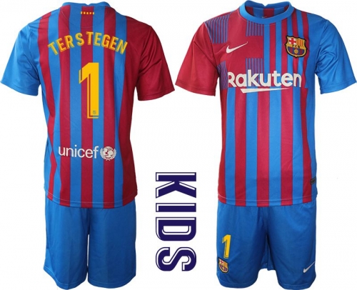 Youth 2021-2022 Club Barcelona home blue 1 Nike Soccer Jersey