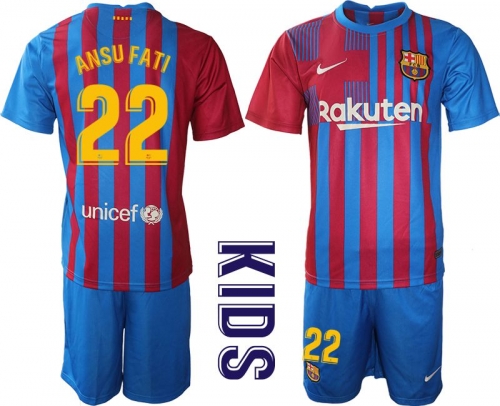 Youth 2021-2022 Club Barcelona home blue 22 Nike Soccer Jersey