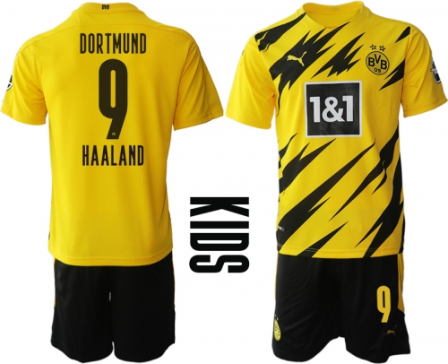 Youth 2020-2021 club Borussia Dortmund home yellow 9 Soccer Jerseys