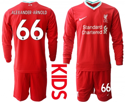 2021 Liverpool home long sleeves Youth 66 soccer jerseys