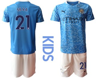 Youth 2020-2021 club Manchester City home blue 21 Soccer Jerseys