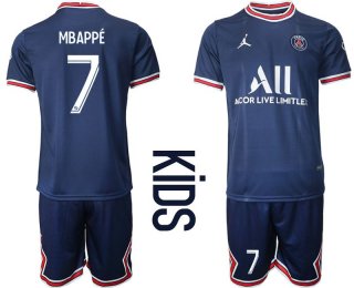 Youth 2021-2022 Club Paris St German home blue 7 Soccer Jersey