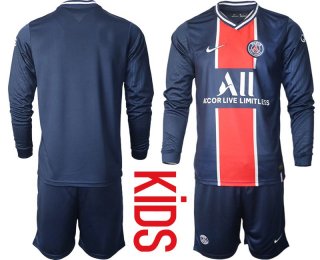 Youth 2020-2021 club Paris St German home long sleeve blue Soccer Jerseys