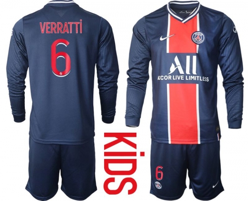 Youth 2020-2021 club Paris St German home long sleeve 6 blue Soccer Jerseys