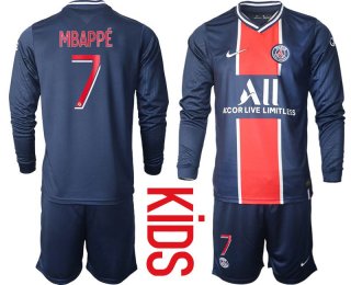 Youth 2020-2021 club Paris St German home long sleeve 7 blue Soccer Jerseys