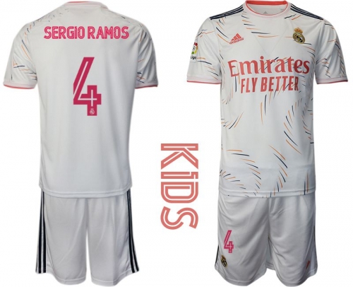 Youth 2021-2022 Club Real Madrid home white 4 Adidas Soccer Jersey