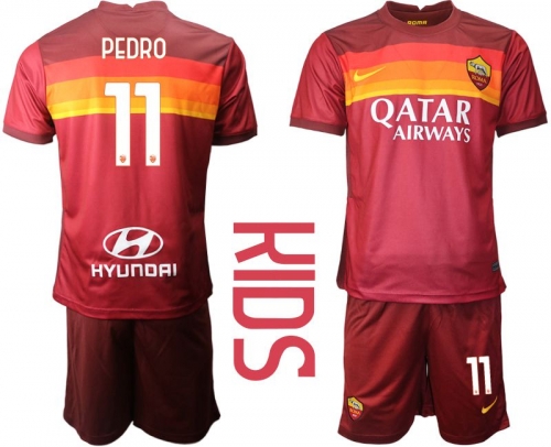 Youth 2020-2021 club AS Roma home 11red Soccer Jerseys