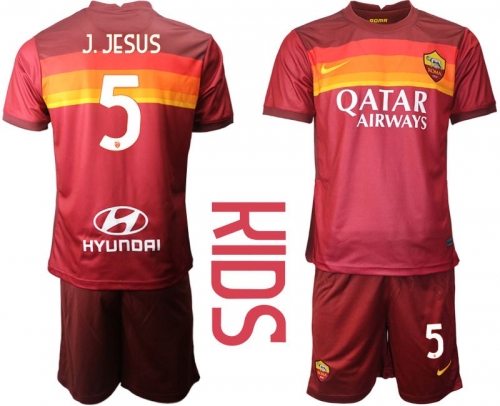 Youth 2020-2021 club AS Roma home 5 red Soccer Jerseys