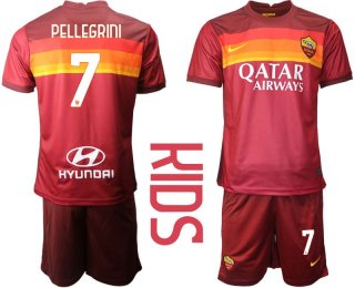 Youth 2020-2021 club AS Roma home 7 red Soccer Jerseys