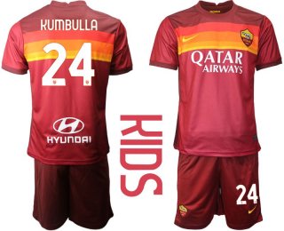 Youth 2020-2021 club AS Roma home 24 red Soccer Jerseys