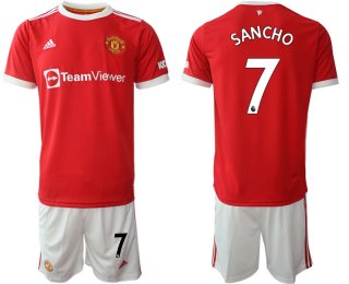 Men 2021-2022 Club Manchester United home red 7 Adidas Soccer Jersey2