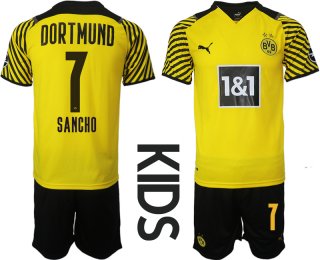 Youth 2021-2022 Club Borussia Dortmund home yellow 7 Soccer Jersey