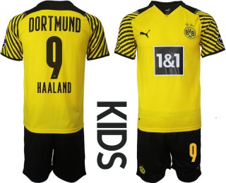 Youth 2021-2022 Club Borussia Dortmund home yellow 9 Soccer Jersey