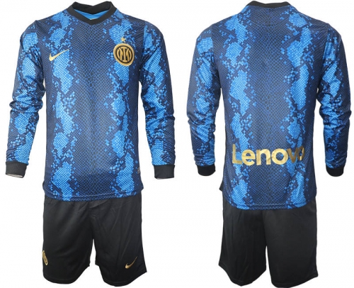 Men 2021-2022 Club Inter Milan home blue blank Nike Soccer long sleeve Jersey