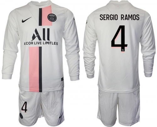 Men 2021-2022 Club Paris St German away white Long Sleeve 4 Soccer Jersey