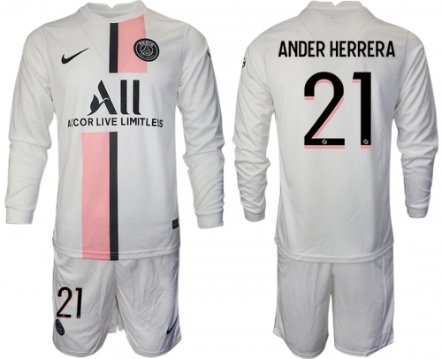 Men 2021-2022 Club Paris St German away white Long Sleeve 21 Soccer Jersey