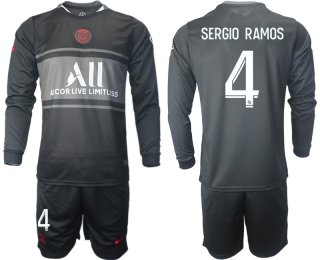 Men 2021-2022 Club Paris St German Second away black Long Sleeve 4 Soccer Jersey