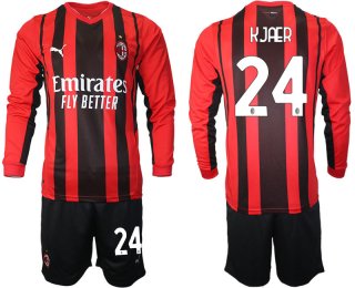 Men 2021-2022 Club Ac Milan home red Long Sleeve 24 Soccer Jersey