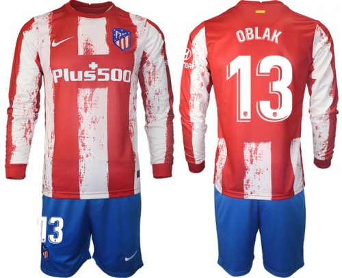 Men 2021-2022 Club Atletico Madrid home red Long Sleeve 13 Soccer Jersey