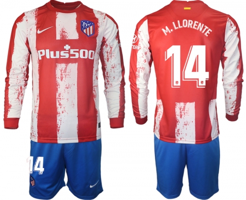 Men 2021-2022 Club Atletico Madrid home red Long Sleeve 14 Soccer Jersey