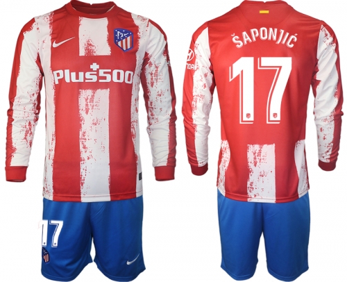 Men 2021-2022 Club Atletico Madrid home red Long Sleeve 17 Soccer Jersey