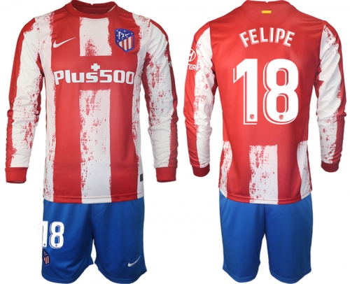 Men 2021-2022 Club Atletico Madrid home red Long Sleeve 18 Soccer Jersey