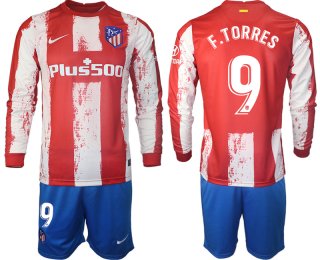 Men 2021-2022 Club Atletico Madrid home red Long Sleeve 9 Soccer Jerseys