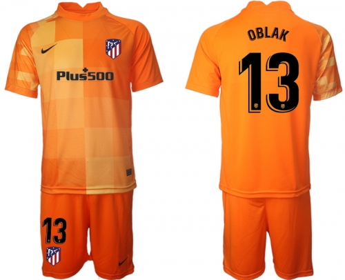 Men 2021-2022 Club Atletico Madrid orange red goalkeeper 13 Soccer Jersey