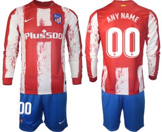 Men 2021-2022 Club Atletico Madrid home red Long Sleeve customized Soccer Jersey