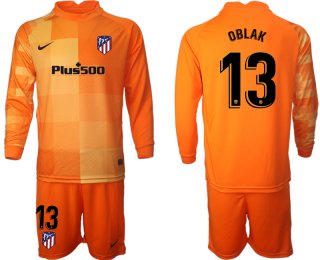 Men 2021-2022 Club Atletico Madrid orange red goalkeeper Long Sleeve 13 Soccer Jersey