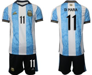 Men's Argentina #11 Di maria White Blue Home Soccer Jersey Suit