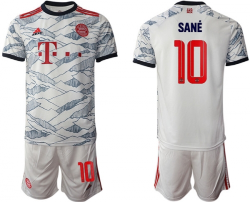 Men's FC Bayern München #10 Leroy Sané White Away Soccer Jersey with Shorts