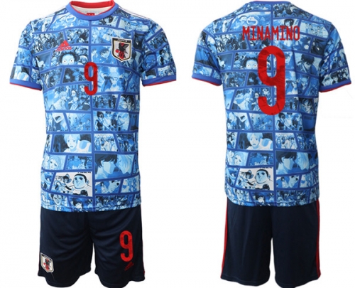 Men's Japan #9 Minamino Blue Home Soccer Jersey Suit