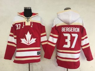 Men's Team Canada #37 Patrice Bergeron 2016 World Cup of Hockey Red Stitched Old Time Hockey Hoodie